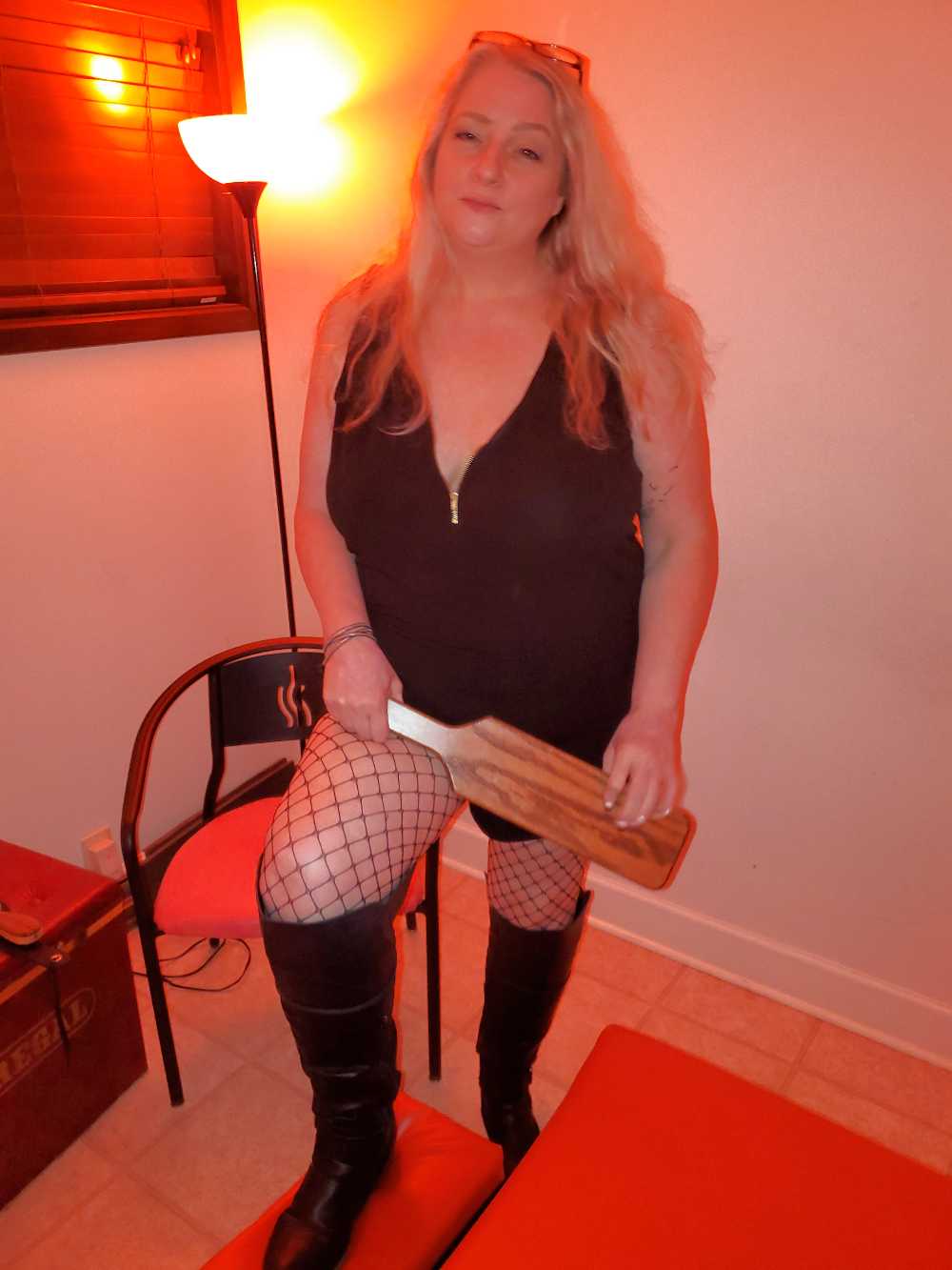 Spanking Paddle fishnet bench